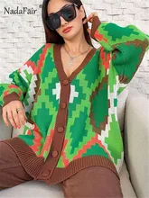  Nadafair Milti Patterned Cardigan Women Fashion Plus Size Winter Sweater Autumn Loose Casual Oversized Knitwear Cardigan Muje 