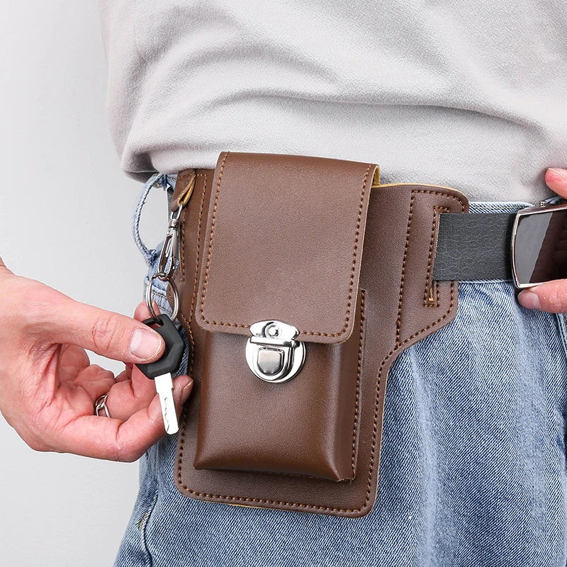 Fondina Porta Cellulare Nero, Borsa da Cintura Cellulare Uomo, Piccolo Sacchetto Impermeabile da Uomo Cintura Custodia Cellulare da Cintura con Moschettone Marsupio Borsello Portafoglio