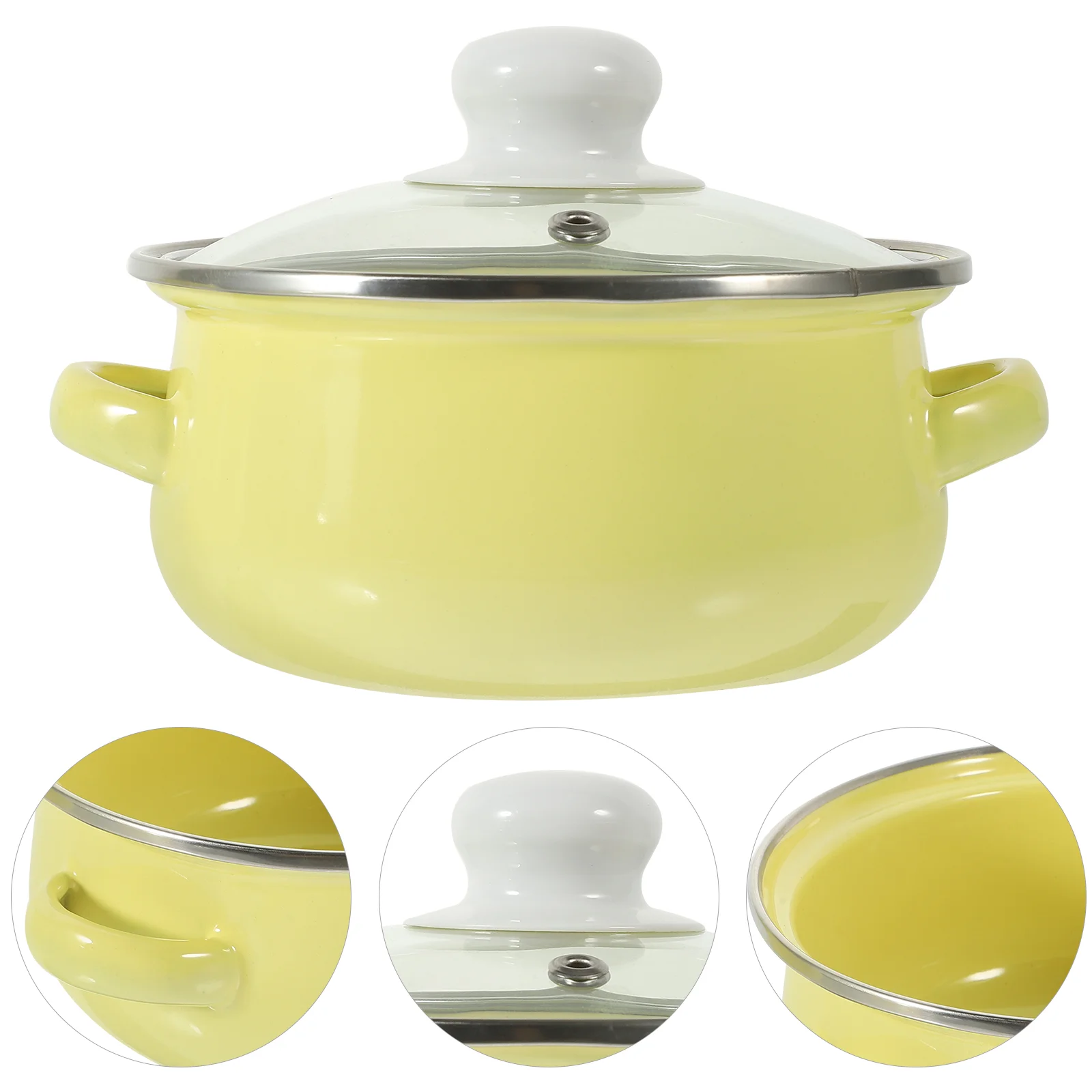 

Enamel Stockpot Lid Binaural Stew Pot Retro Cooking Pot Vintage Stew Bean Simmers Pot Kitchen Soup Pot Handle Induction