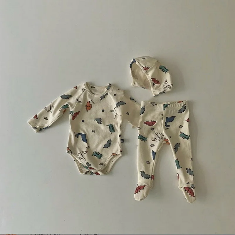 Autumn Baby Clothes Boy Girl Pajamas Cartoon Dinosaur Cotton Long Sleeves Top+Leggings Sleepwear Newborn Nightgown E43535