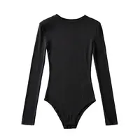 Sexy Y2k Woman Bodysuits Long Sleeve O Neck Black Brown Coffee Body Top Women's Streetwear Rave Thong Spandex Bodysuit - Image 5