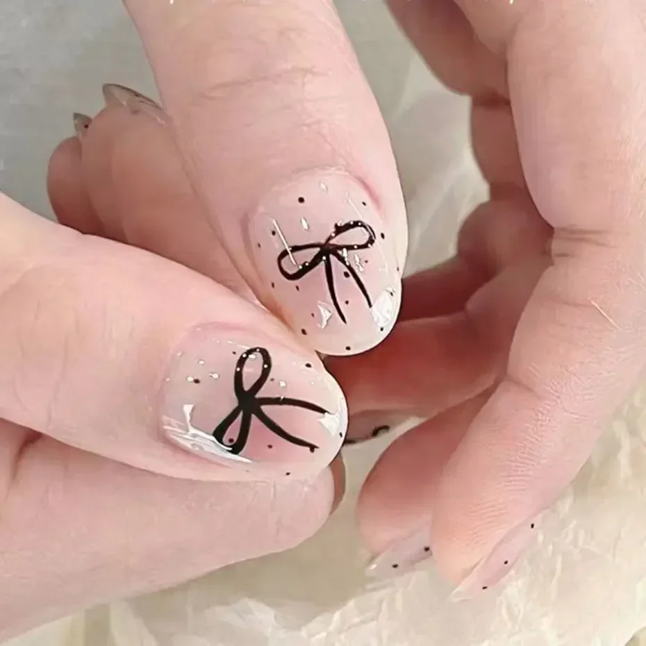 Black Red Bow Nail Art Stickers Self Adhesive Mini Decals