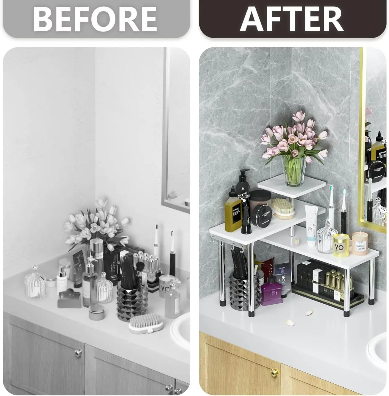 Bathroom Counter Organizer Corner Shelf – Bathroom Organization Bamboo 3 Tier Spice Rack Makeup Organizer Bookshelf Space Saving 3