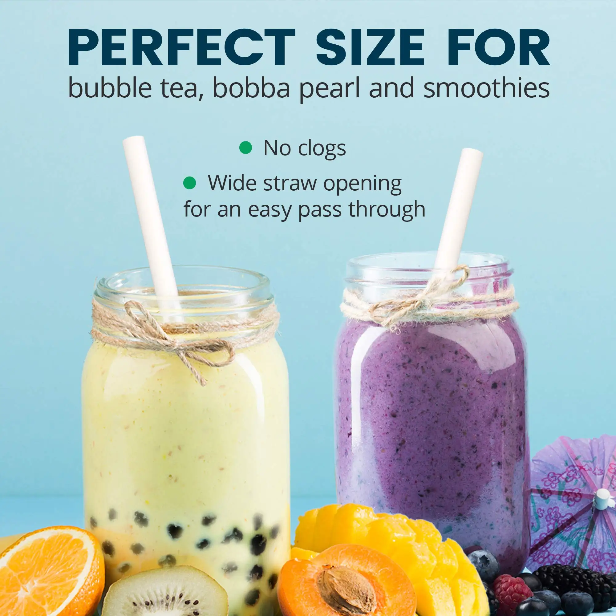Disposable Paper Straws 50pcs Milkshake Boba Bubble Tea Drinking Straws Individually Wrapped Hygienic Biodegradable Paper