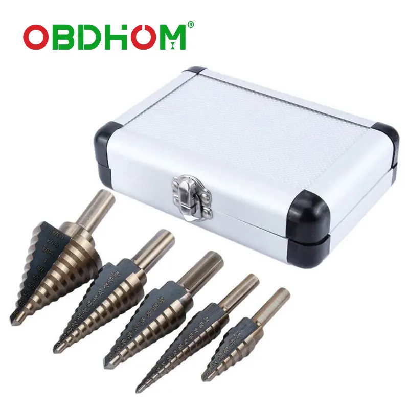 

5Pcs Metal Step Drill Bit Set Hss Cobalt Multiple Hole Step Drill Bit Titanium Conical Carbide Drill Perforator Hole Cutter Tool
