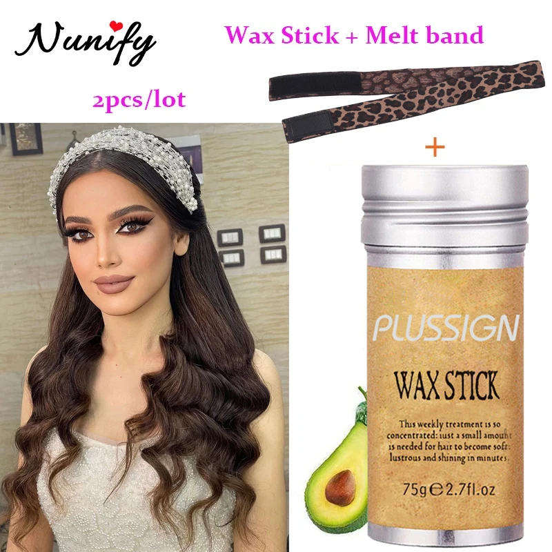 1Pcs Edge Melt Band For Lace Wig 1Pcs Hair Pomade Stick For Broken Hair Leopard Adjustable Elastic Headband & Wax Stick Set