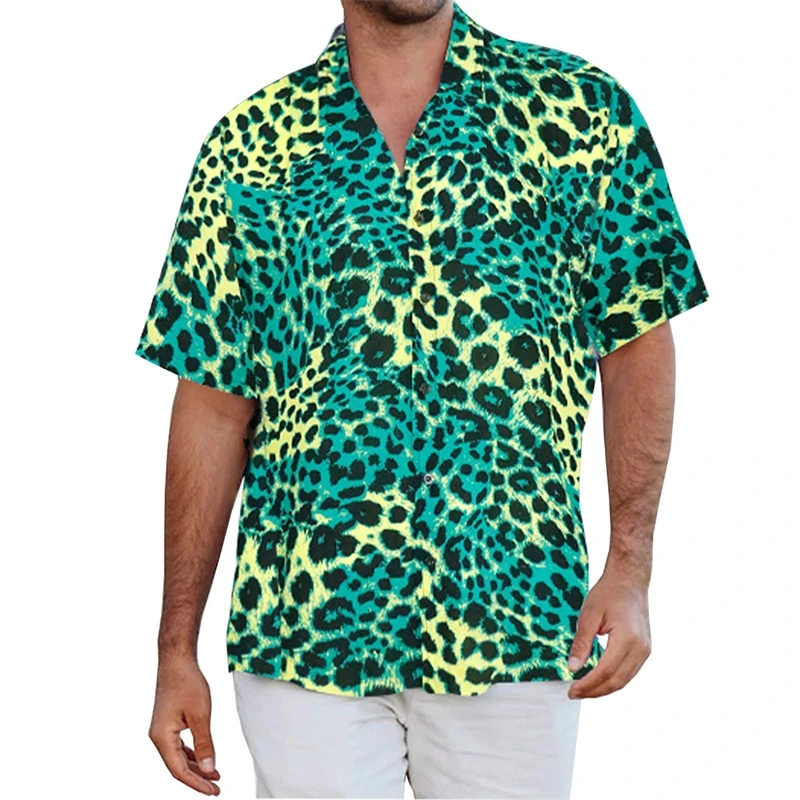 thumbnail image 1 of Camisas de playa con estampado de leopardo para hombre, camisas casuales con botones y manga corta con estampado 3D, blusas para hombre, camisetas de verano para hombre, 1 of 4