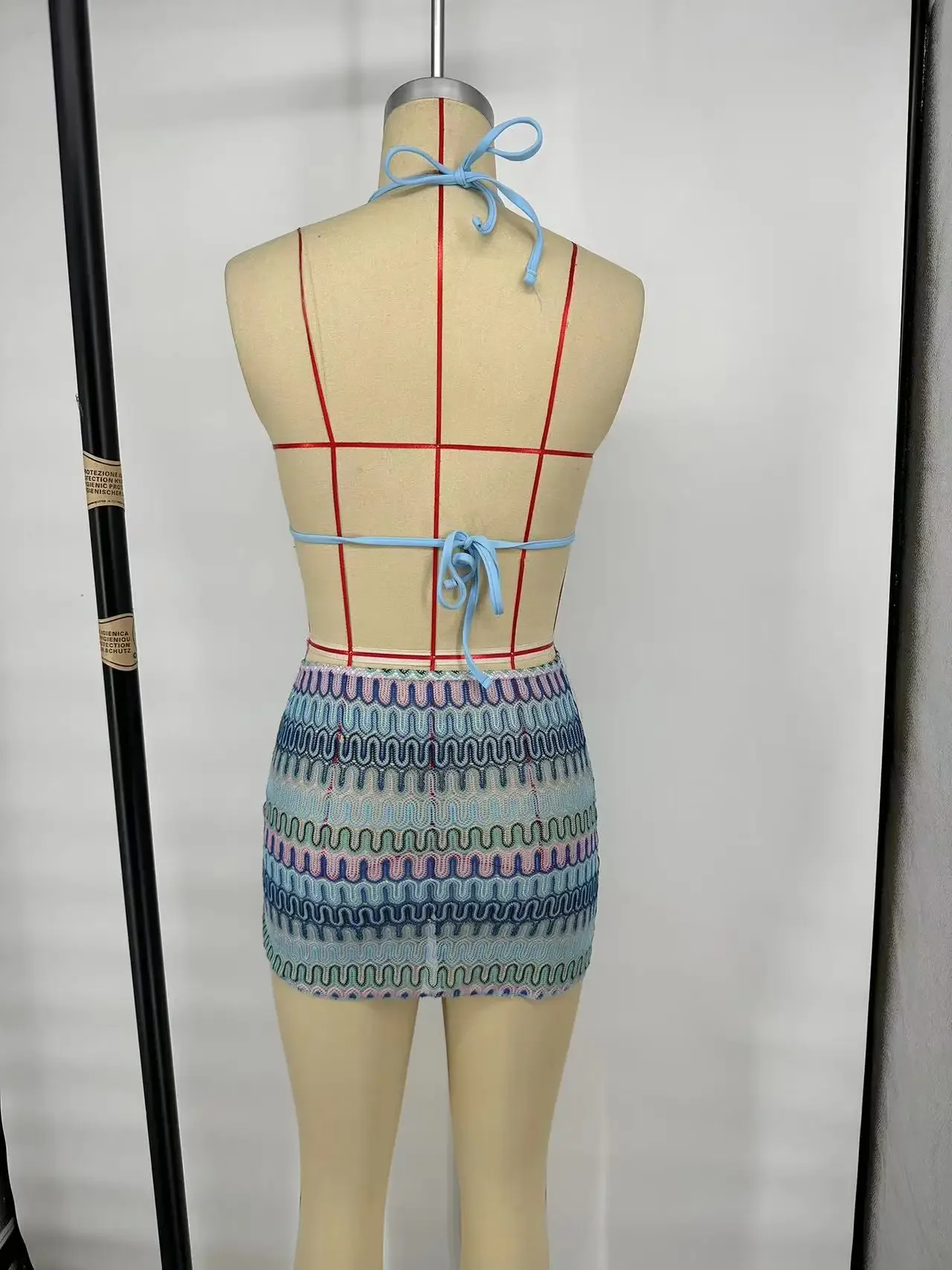 Zigzag Bikini Three Piece Swimwear with Skirt Knitting Bikini Set Bikini Swimsuit Women Swimwear