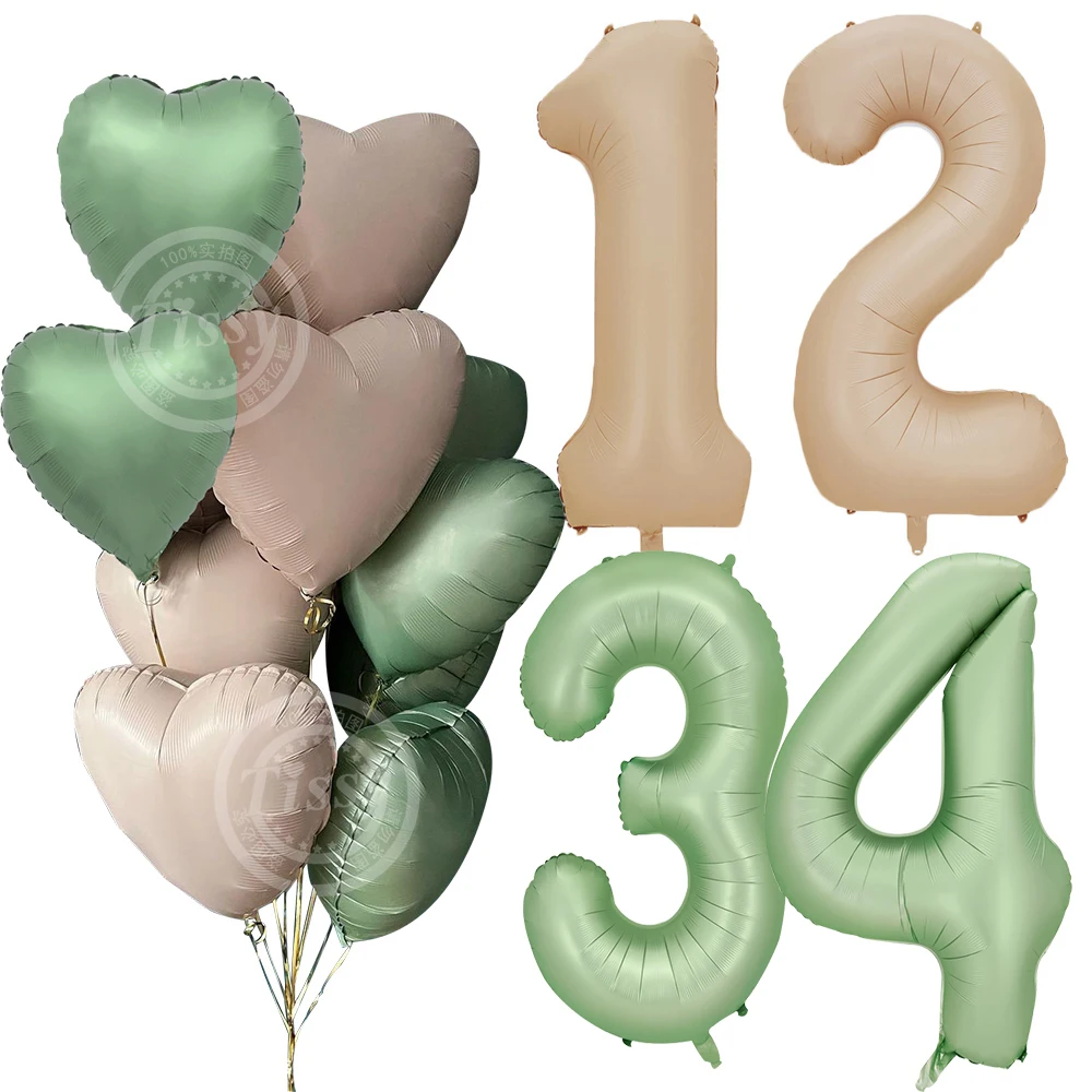 

1set Vintage Balloon Set Green Caramel with 40inch Number Balloon for Kids Happy Birthday Party Decoration DIY Wedding Supply