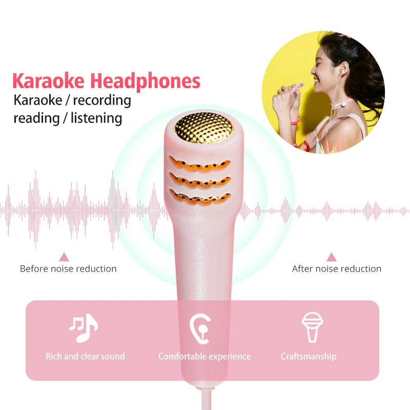 Mini Microphone 3.5mm Portable Karaoke Mic All-in-one Earphone Stereo Wired  Headphone In-Ear Headset Singing Artifact - AliExpress