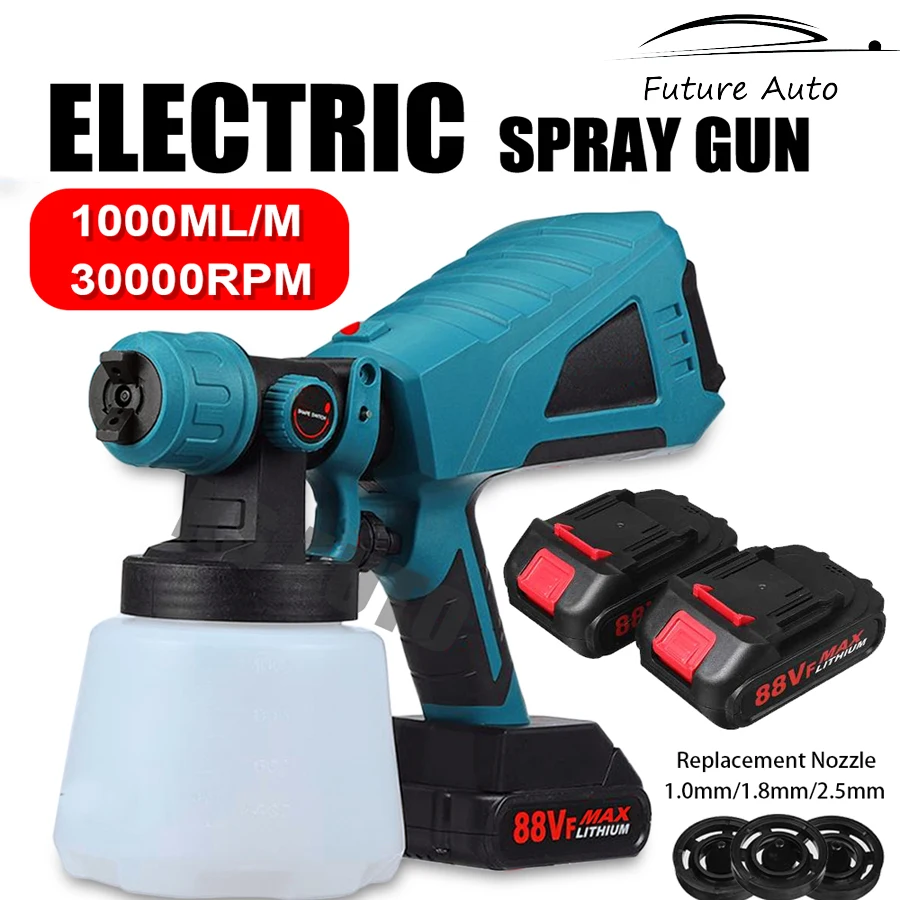

1000ML 1500W Cordless Electric Spray Gun 3Nozzle Flow Control Airbrush High Power Paint Sprayer Airbrush For Makita 18V Battery