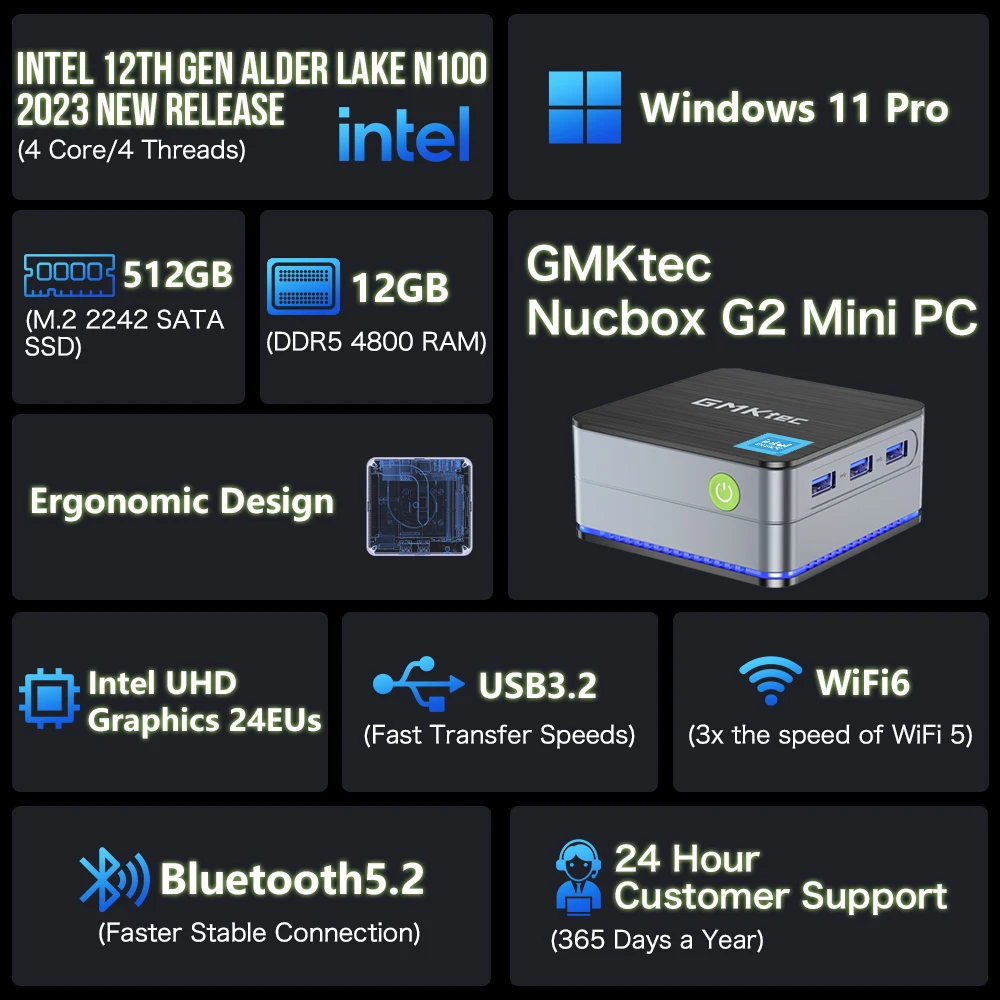 GMKtec G2ミニPC Windows 11 Pro搭載 Intel第12世代 Alder Lake N100
