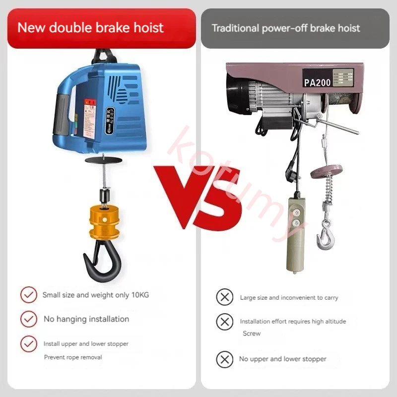 Portable Electric Hoist Electric Winch Manual/Remote Control/Wire Control Lifting Winch Household Small Crane Hoist
