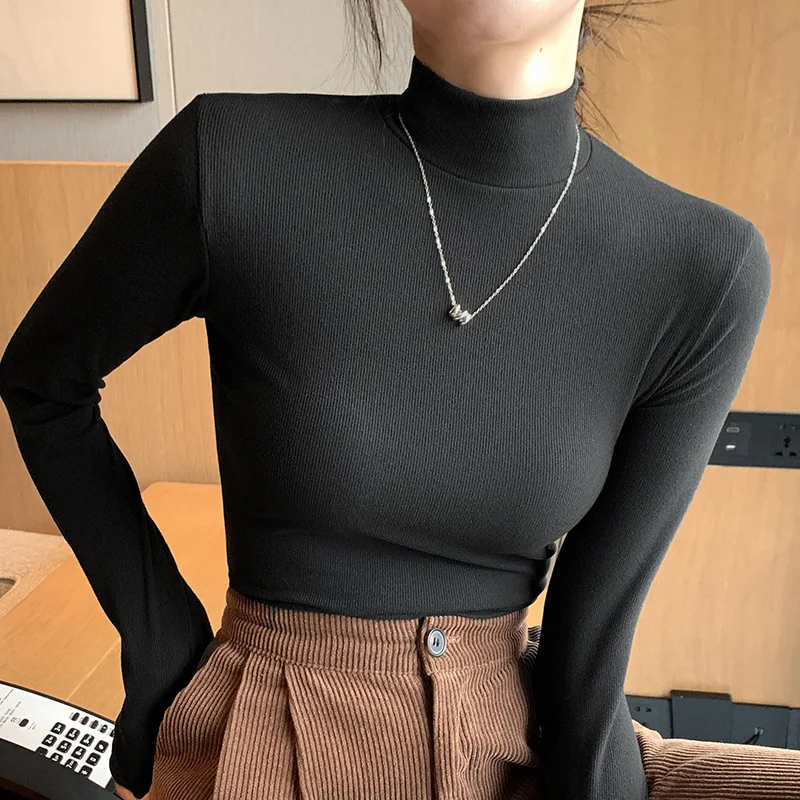 2025 New Knitted Half-turtleneck Pullovers Women Bottom Shirts