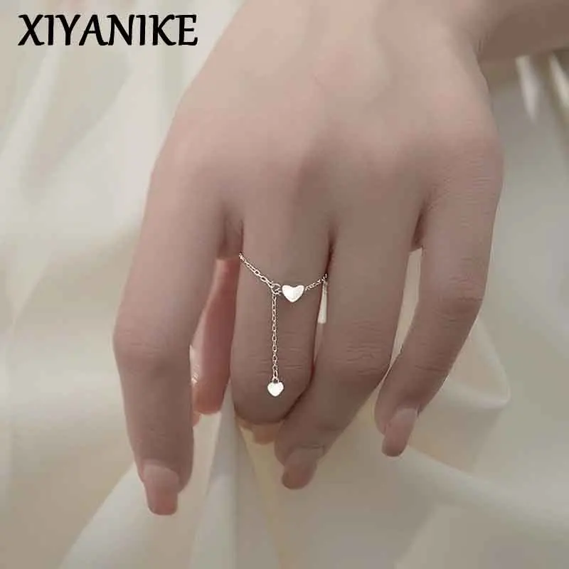 Silver Color Unique Design Love Heart Hanging Chain Ring Elegant Charm Index Finger Gift for Women Adjustable silver ring womens ring finger rings jewelry rings ring jewelry