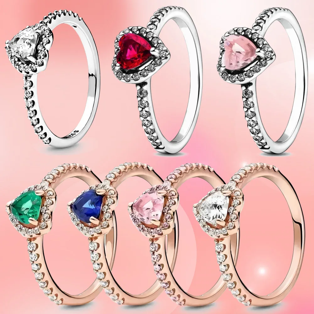 925 Sterling Silver Women's Ring with Colorful Zircon Fit Pandora Bracelets finger ring silver ring sparkling heart ring