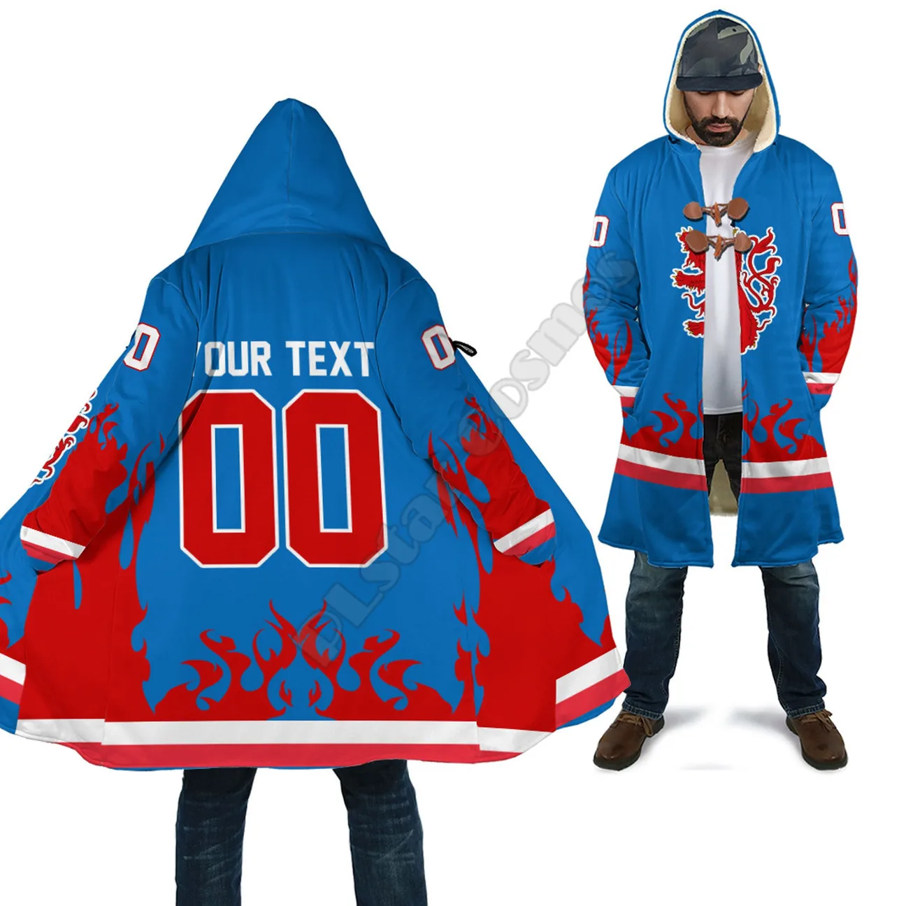 Custom Name Luxembourg Team Hockey Jersey Style Cloak 3D Print Winter Men/Women Hooded Cloaks Fleece Wind Breaker Warm Overcoat