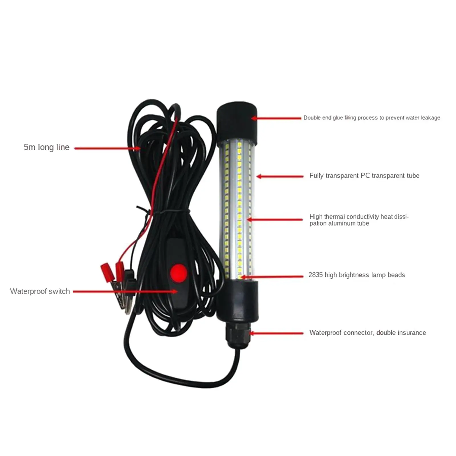 12W LED 수중 낚시등, 밝은 크래피 낚시등