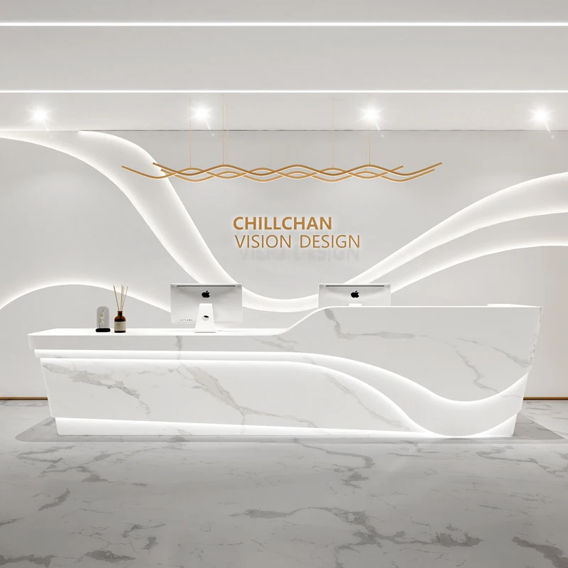 Salone Di Bellezza Negozio Reception Reception Cassa Anteriore Bianco Esecutivo Reception Di Lusso Clinica Meuble Caisse Mobili Hdh