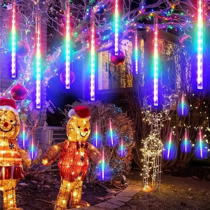 Cadena de luces de lluvia de meteoritos de 30 cm/50 cm, luces de carámbanos para aleros, para jardín, exterior, árbol de Navidad, decoración de bodas y fiestas, 8 tubos