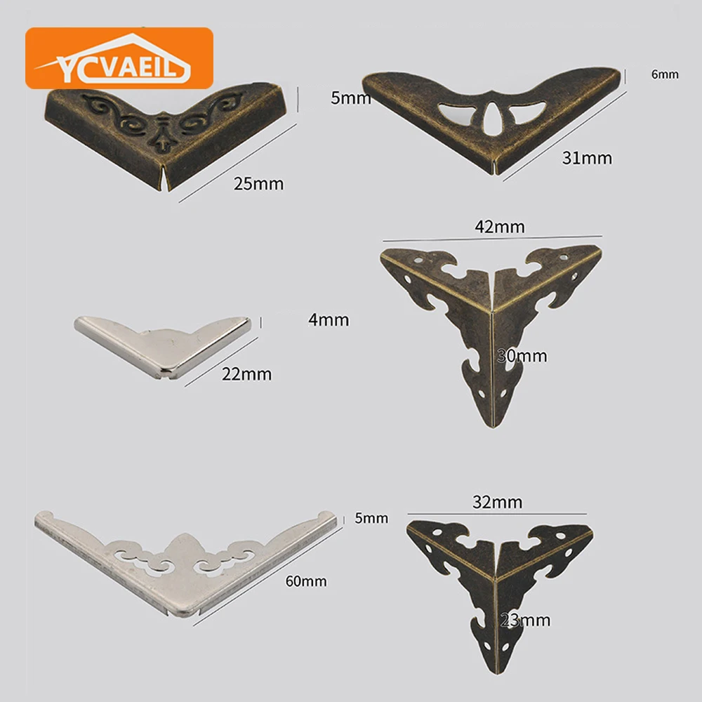 8pcs Antique Corner Brackets Metal Box Wooden Notebook Albums Four Sides Corner Guard Protectors Decorative Hardware