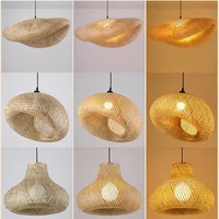 Bamboo Hanging Lamp Pendant Ceiling Light Rattan Wicker Lustre Hand Knit Braiding Suspended Home Dining люстра потолочная 2