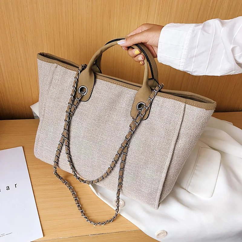 

Women's Bag 2023 Bucket Women's Canvas Bag Large Capacity Handheld One Shoulder Diagonal Straddle Chain Tote Bag Messenger Bag