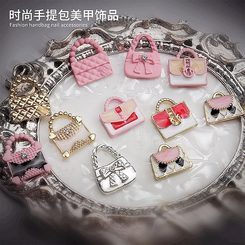 10PCS 3D 럭셔리 합금 가방 네일 아트 매력 용품 매니큐어 장식 손톱 장식 디자인 제품에 대 한 핸드백 액세서리