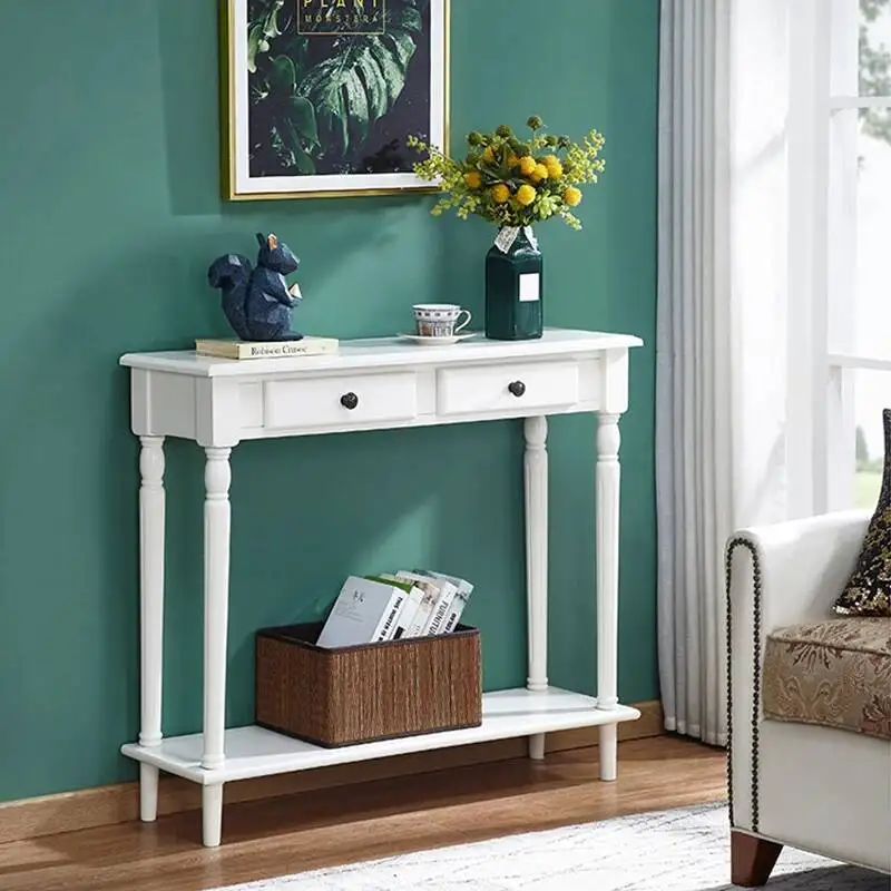 Mesa Consola Americana de Madeira Sólida para Entrada de Casa, Mesa Retro para Hall de Entrada com Gaveta