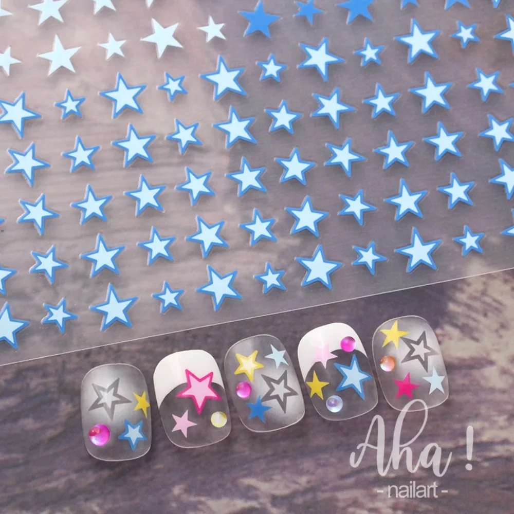 3D Laser Stars Nail Stickers Nail Art Decorations Self Adhesive Five-Pointed Star Decals Nail Supplies Accessories