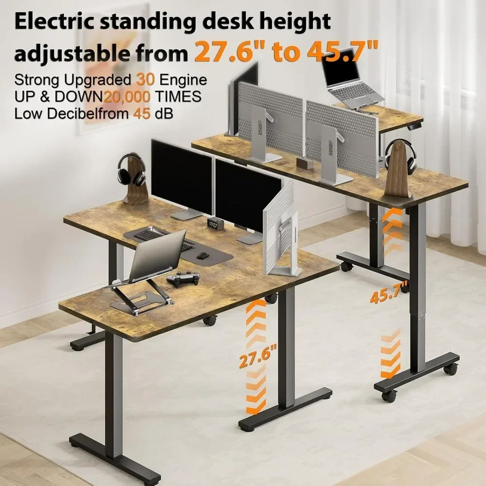 L Shaped Standing Desk, Electric Height Adjustable Desk 63x55 Inches Stand Up Corner Desk, Gaming Desk l Shape with Larger 6