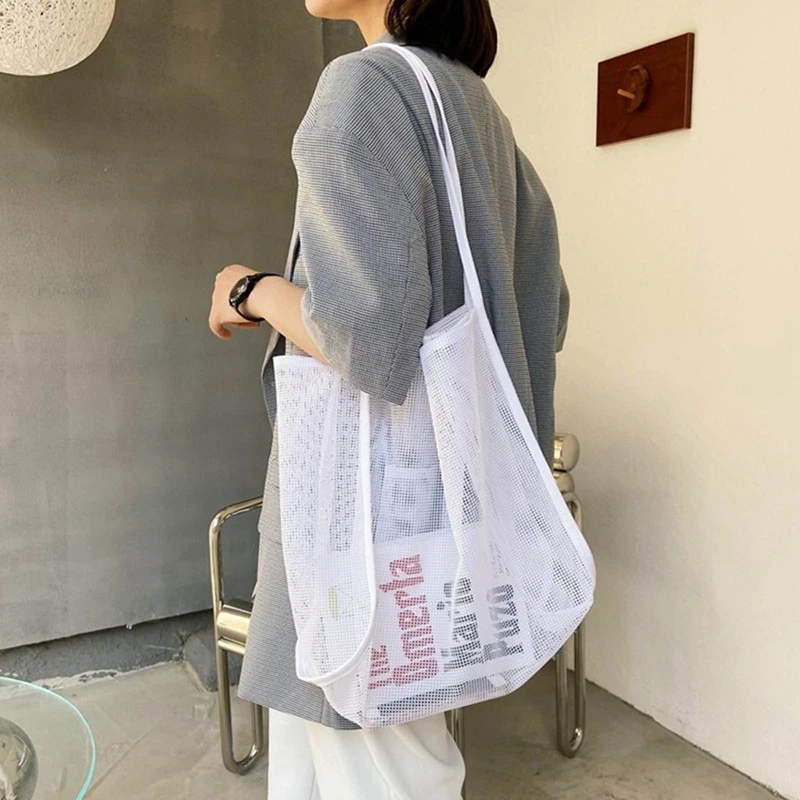 

Сетчатая Сумка большой емкости, многоразовая, для детей, Ранняя пляжная сумка для плавания, Женский органайзер для макияжа, Портативная сумка для покупок