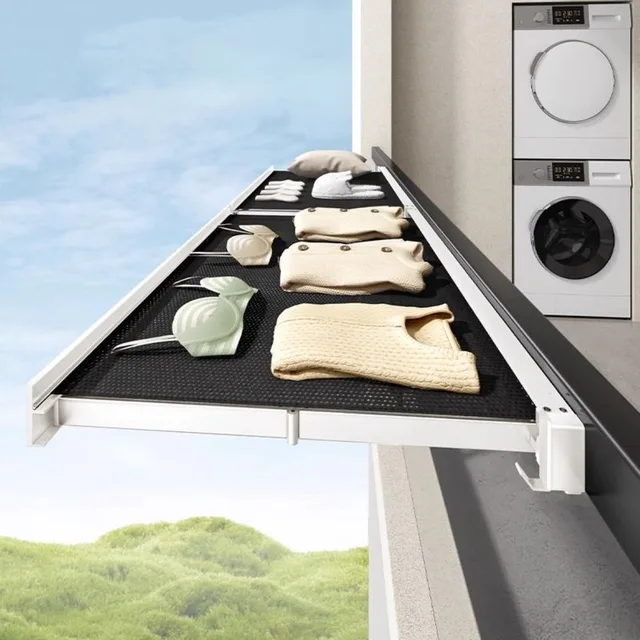 ราวแขวนผ้าเช็ดตัวแบบพับได้ในห้องน้ำ ไม่ต้องเจาะผนัง ชั้นวางของในห้องน้ำ ชั้นวางของแขวนเสื้อผ้า 1