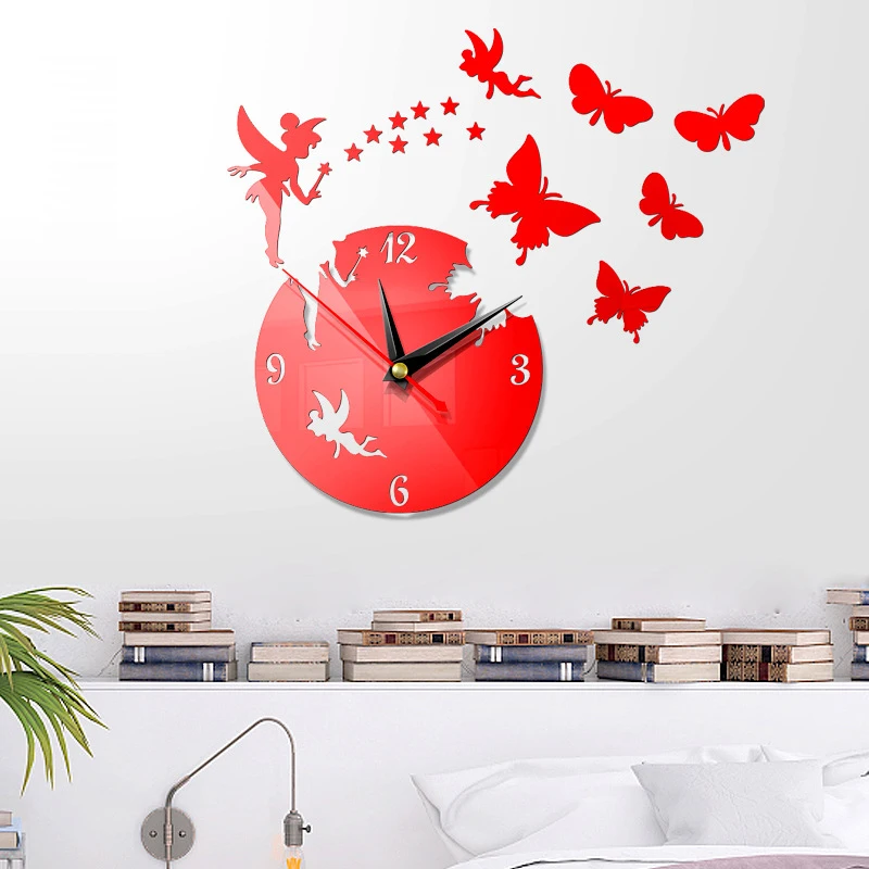 3D Creative Butterfly Wall Clock DIY Acrylic Mirror Wall Sticker Mute Clocks Home Decor Living Room Wall Clocks