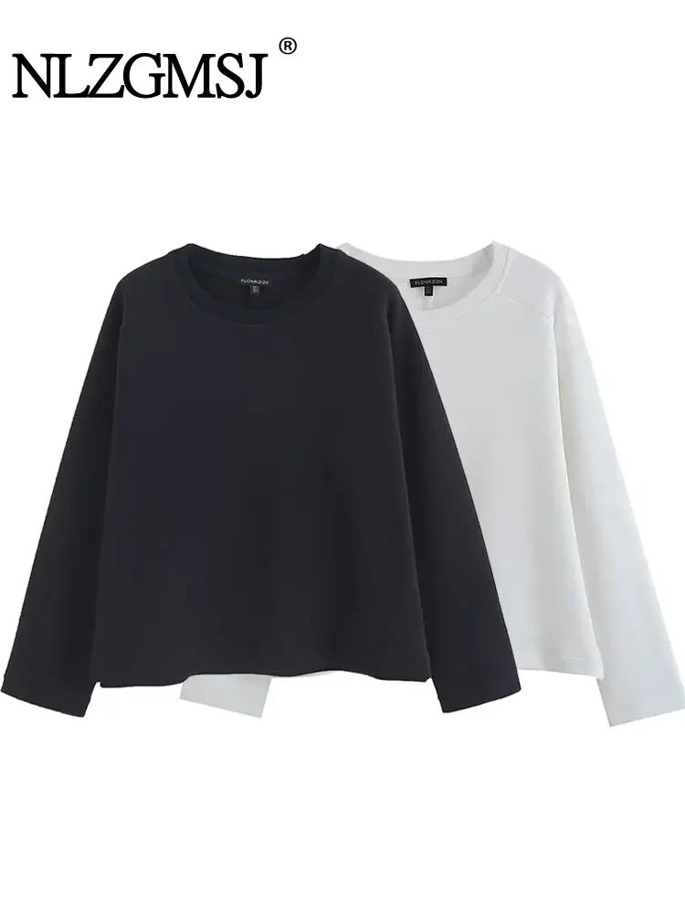 

2023 Autumn New Women two-tone Long Sleeves O Neck Loose Solid Color Casual Simple Basic Versatile Tops