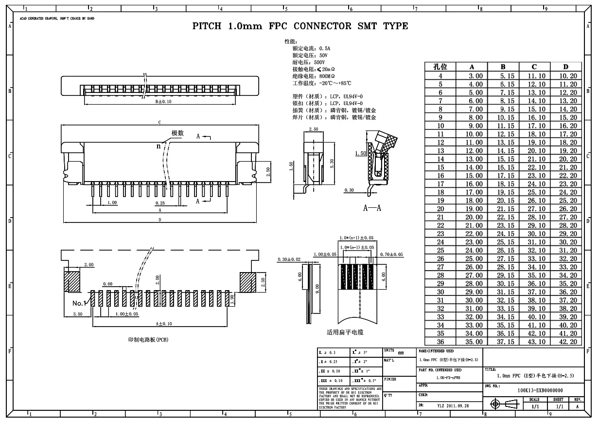 FPC FFC Connector Socket Drawer type Bottom contact 32P 33P 34P 36P 40P 45P 50P 60P 0.5mm 1.0mm wire connector terminals wire connector electrical connectors electrical connector cable connector