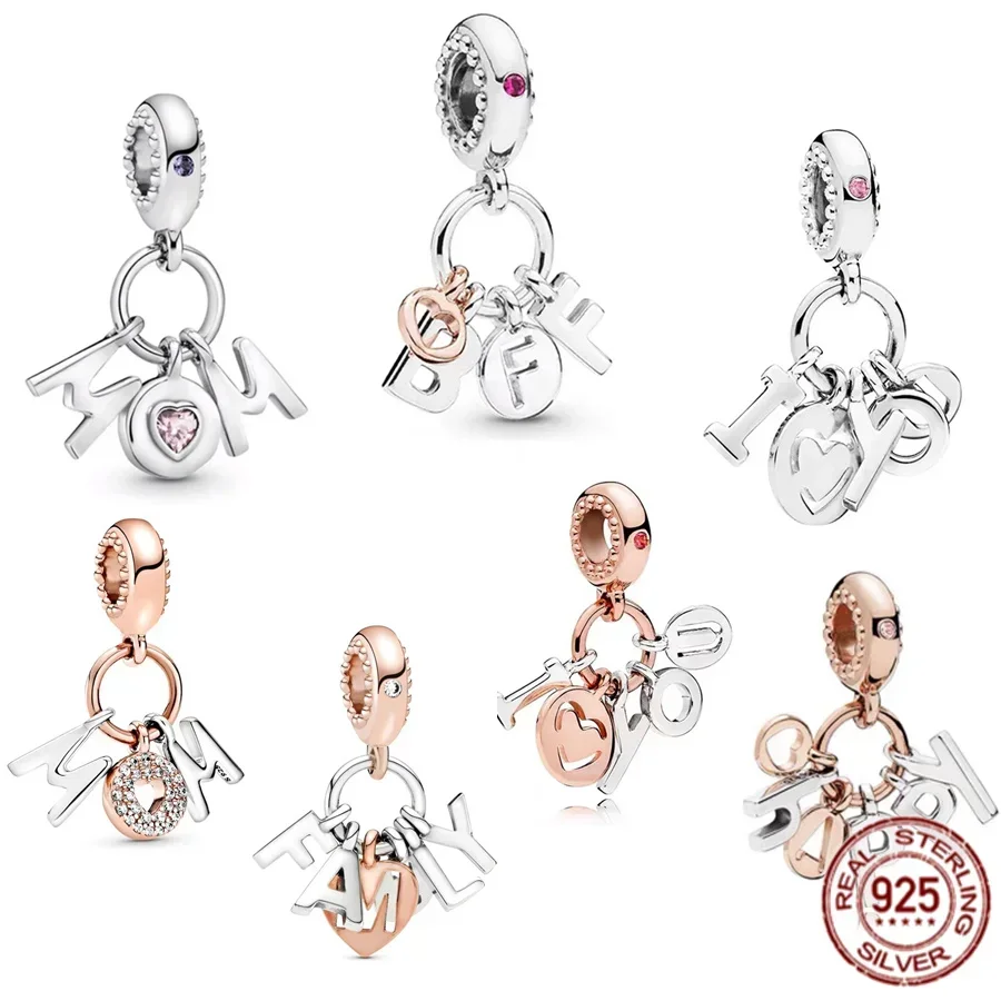 

Hot Sale MOM, FAMILY, HAPPY & BFF Letters Dangle Charm Beads Fit Original Bracelet Necklace DIY Fine Jewelry Women Gifts
