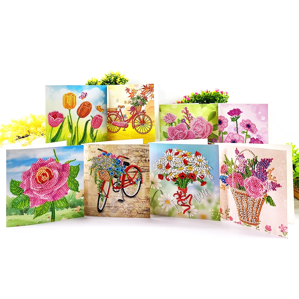 8pcs Diamond Painting Greeting Card Special-shaped Partial Drill Thanks Postcard