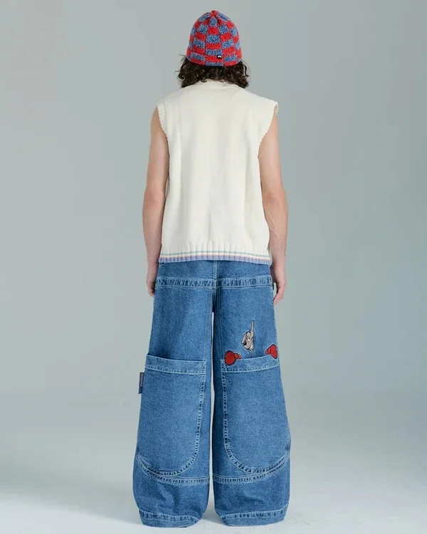 

Джинсы JNCO женские с графической вышивкой, мешковатые синие джинсы-кенгуру в стиле ретро, в стиле хип-хоп, с завышенной талией и широкими штанинами в готическом стиле