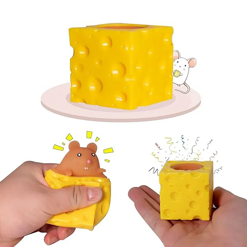 Pop Up Funny Mouse And Cheese Block Squeeze Anti Stress Toy Hide And Seek Figures Stress Relief Fidget Toys For Kids Adults Image 4