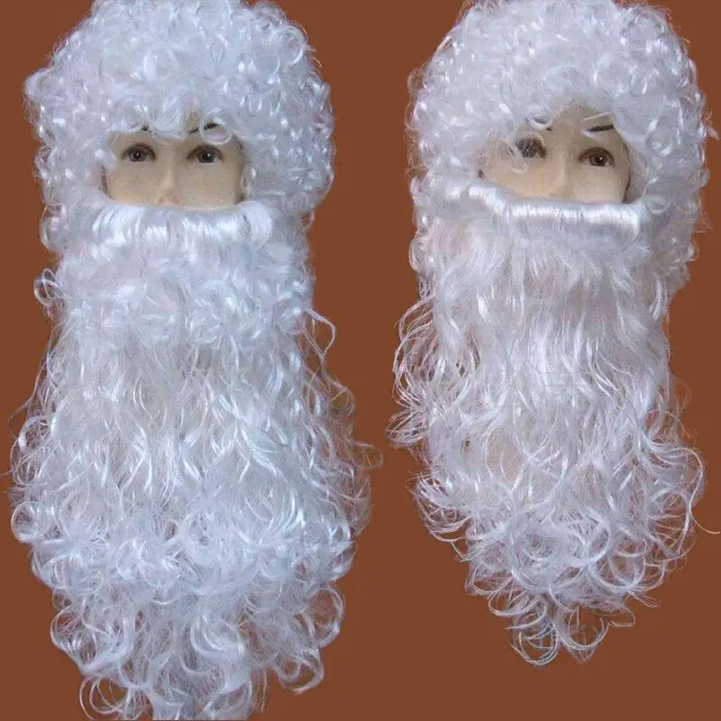 1Pcs Christmas Theme Dress Up Accessory White Santa Claus Beard Adjustable Fake Curly Costume Prop Holiday Party Supplies