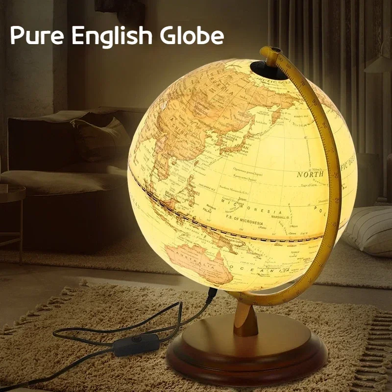 

20cm 25cm All English Antique Globe Chinese And English Ar Luminous Ornaments European And American Retro Night Light Globe