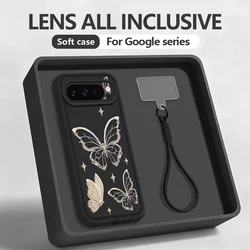 Retro Butterfly Pattern Lanyard Phone Case with Soft TPU Wrist Strap Cover - Google Pixel 8 Pro (A799 Black)