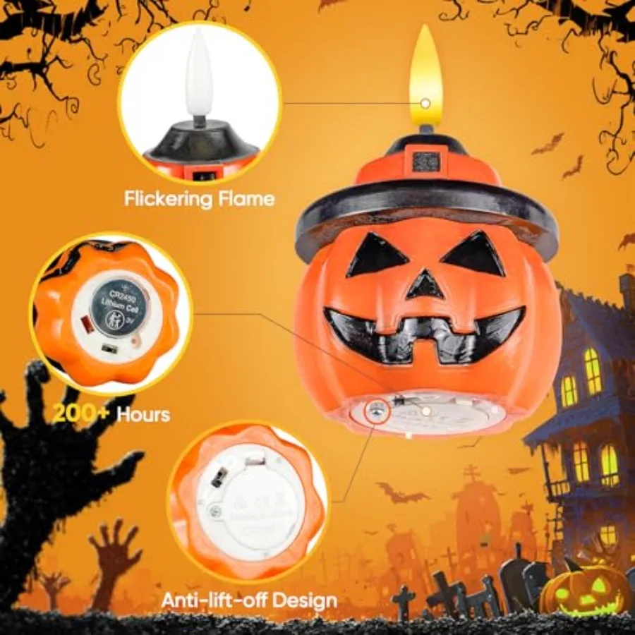 Real Wax Pumpkin Candles 4 Pcs Flickering Flameless Candles with 6hrs Timer LED Halloween Pumpkin Lamp Battery Operated Lights