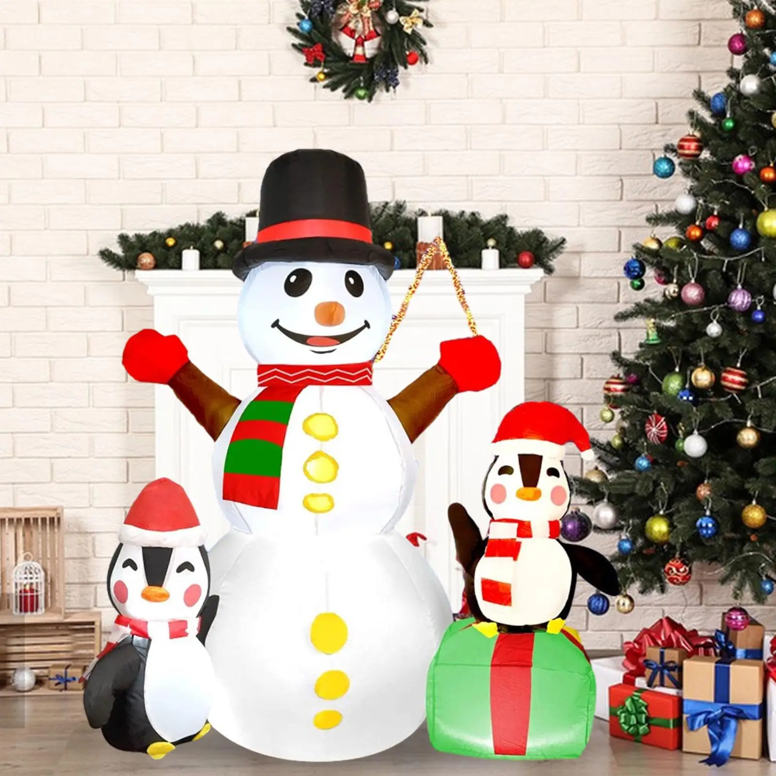 

Christmas Inflatable Snowman with Penguins with Lights Props Novelty Luminous Christmas Decoration for Lawn Vacation Yard Decor