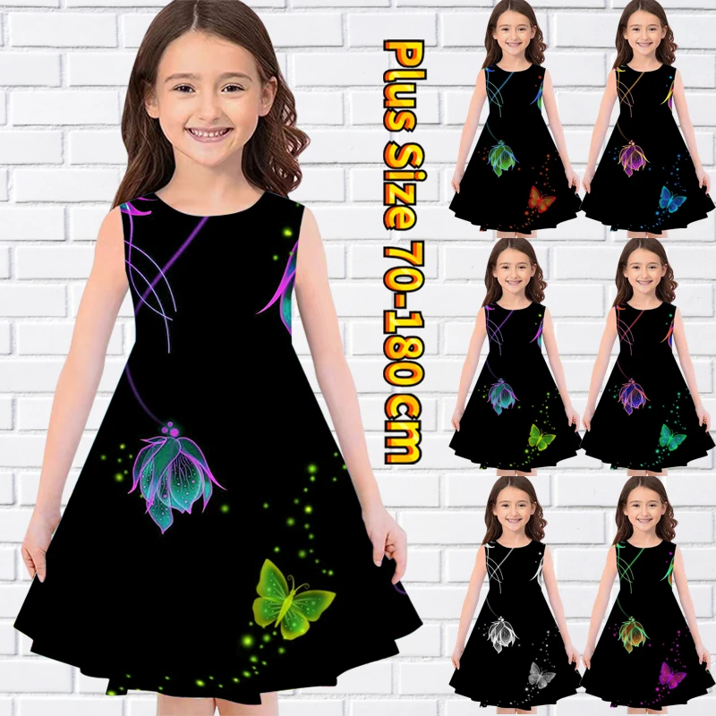 

2022 Summer Round Collar Sleeveless Princess Dress Fashion Cute Party Dress Little Girl Sleeveless Vintage Prints Princess Dress