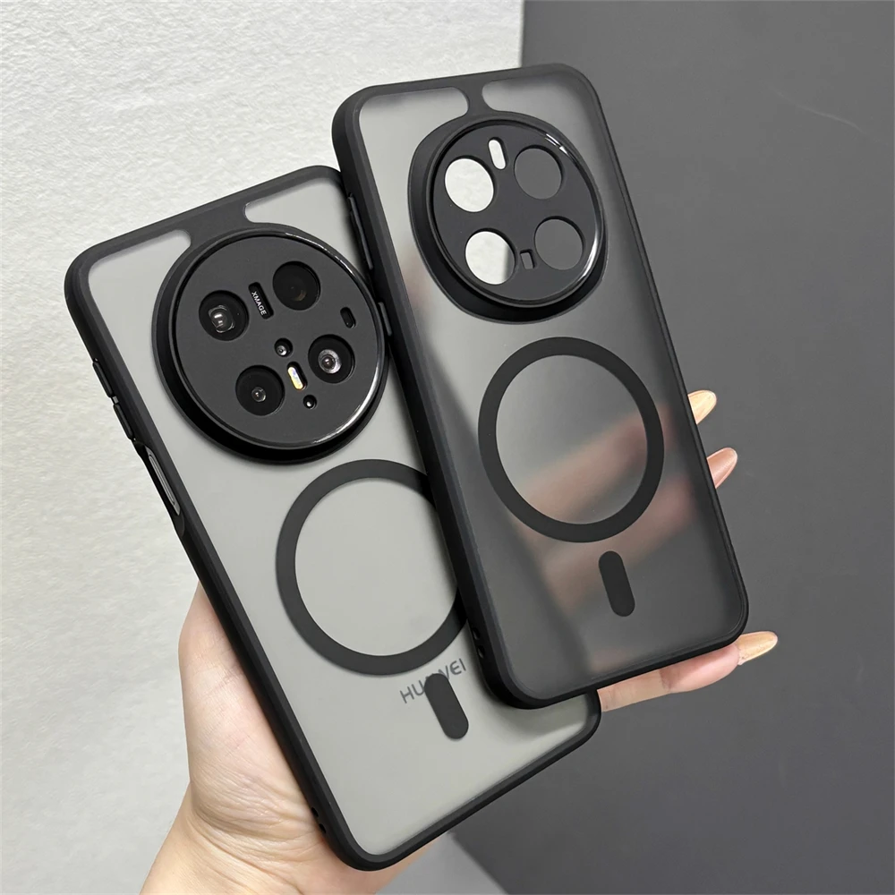 Luxury Matte Translucent Magnetic Bumper Case with Wireless Charging and Lens Protection Cover