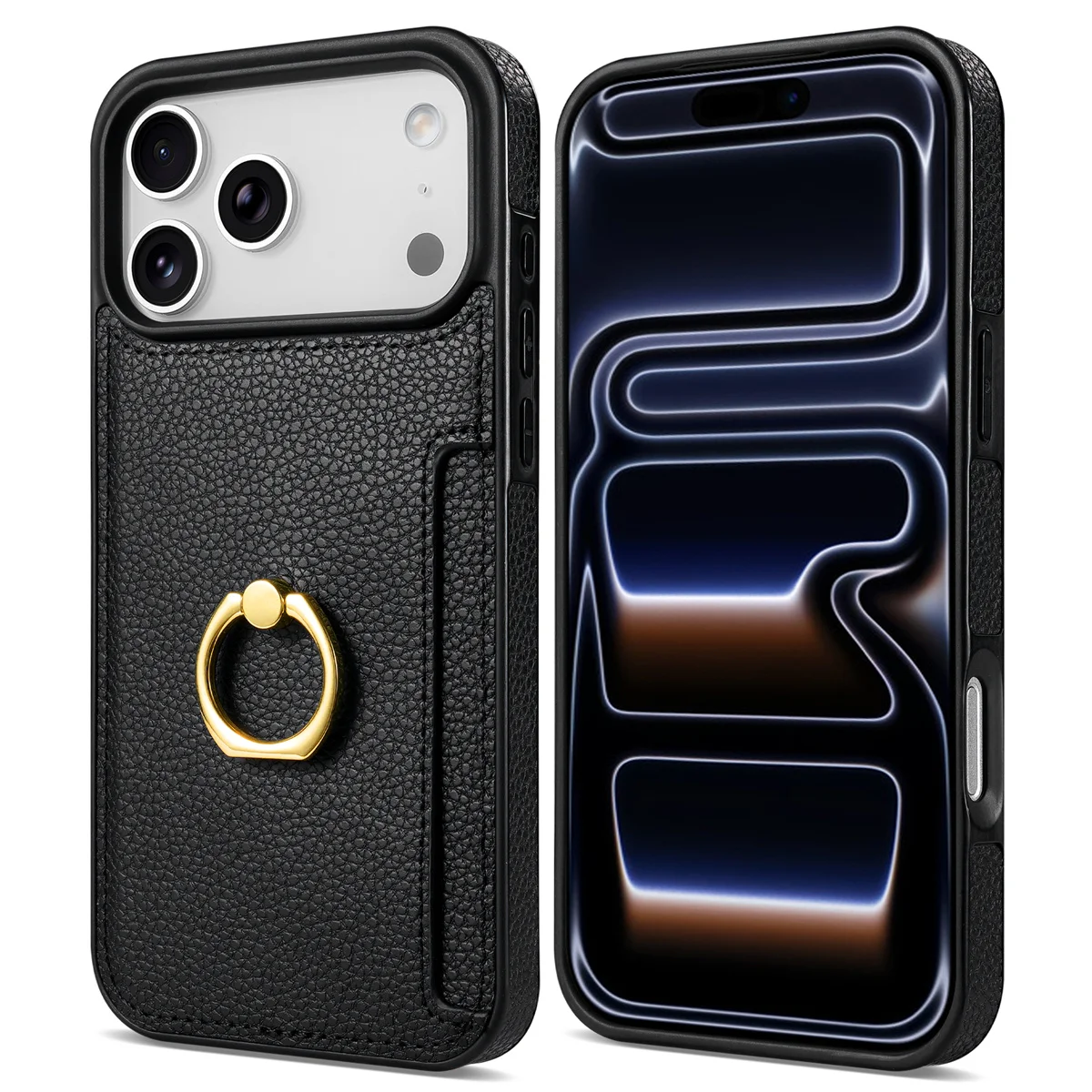 Leather Wallet Card Slot Phone Case with Ring Holder Protective Cover
