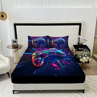 3PC Colorful Spark Game Console Bed Sheet, 1 fitted Sheet+2 Pillowcases, Digital Printing Technology, Available for All Seasons 1