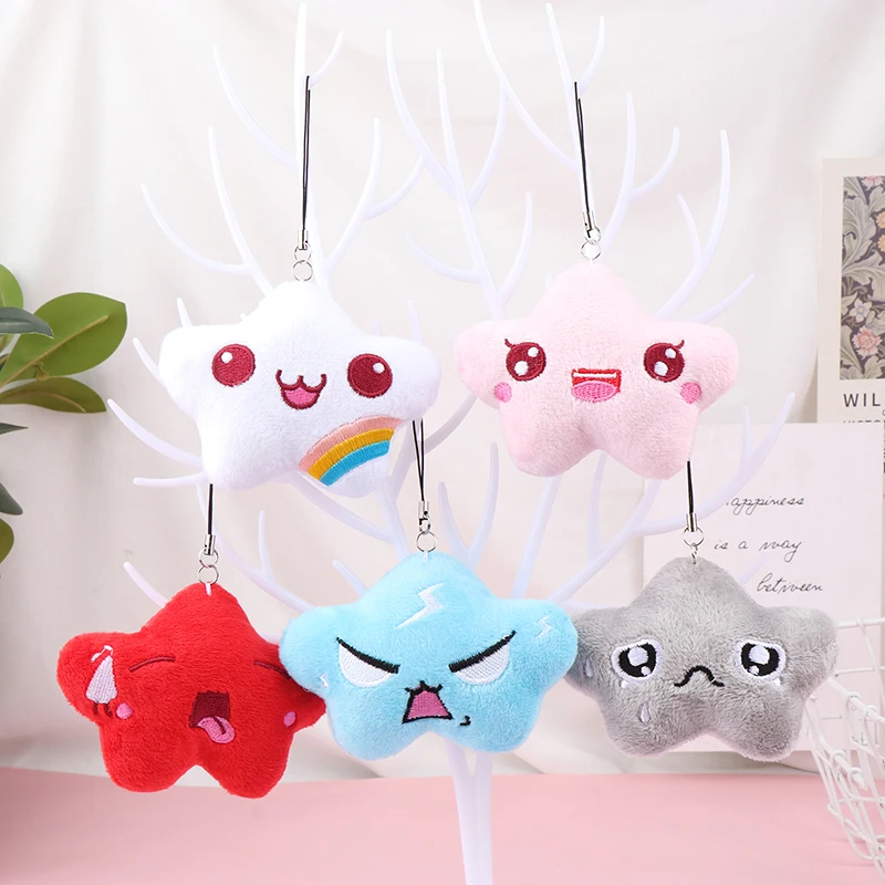 

Mini Cute Smiling Face Cloud Pentagram Doll Plush Keychain For Girls And Kids Soft Cotton Toy Bag Key Pendant Colorful Doll Gift